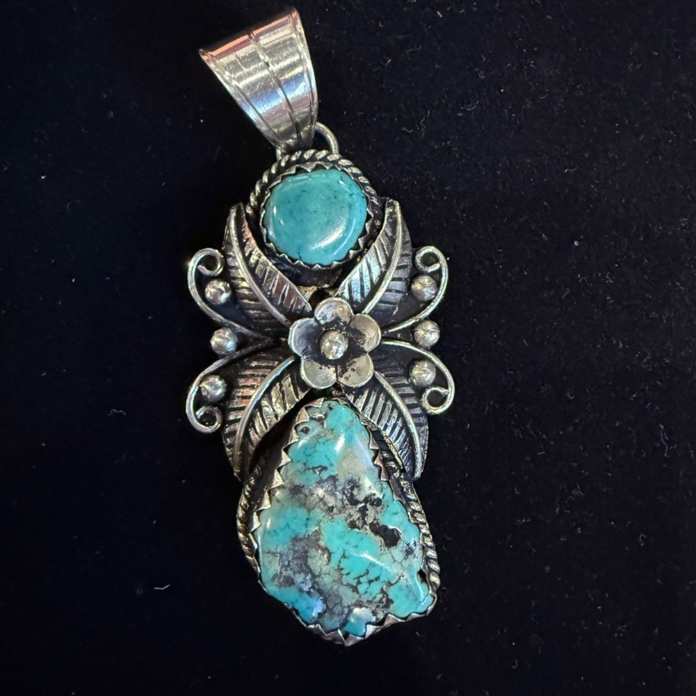 Turquoise and Silver Pendant Necklace